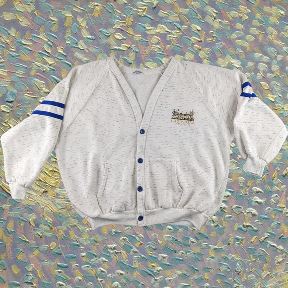 Vintage 90s Model T Blue Striped Las Vegas Heather Grey Cardigan Unisex - Picture 1 of 5